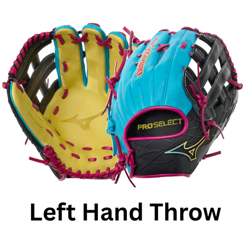 Mizuno 2027 Pro Select DynaCage 12.75 inch LHT Outfield Glove - Blue/Yellow/Pink - Left Hand Throw