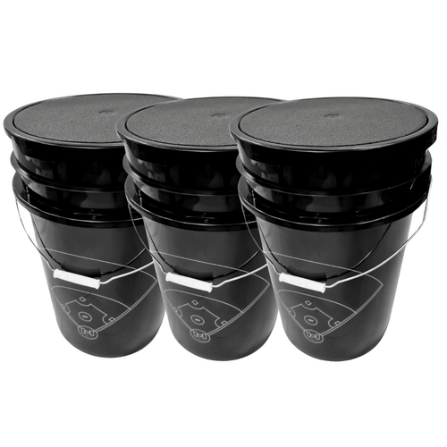 3 PACK Ball Bucket with Cushioned Seat Lid for Baseball & Softball