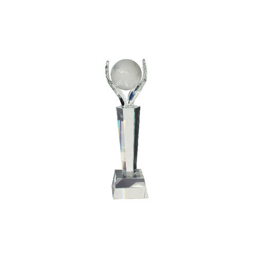 Crystal Trophy - Ball in Clasped Hands on Pedestal #4