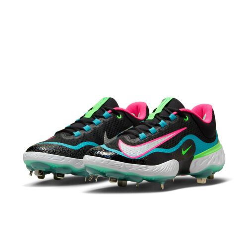 Nike Alpha Huarache Elite 4 Low Metal Cleats - Black/Teal/Pink/White