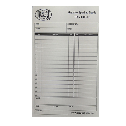 Team Line Up Book 25 Pack