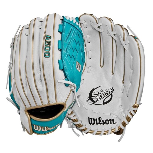 Wilson 2024 A500 Siren Fastpitch Glove 12.5 inch - White/Teal