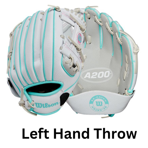 Wilson A200™ EZ CATCH™ T-Ball LHT Glove 10 inch - Silver/White/Teal - Left Hand Throw